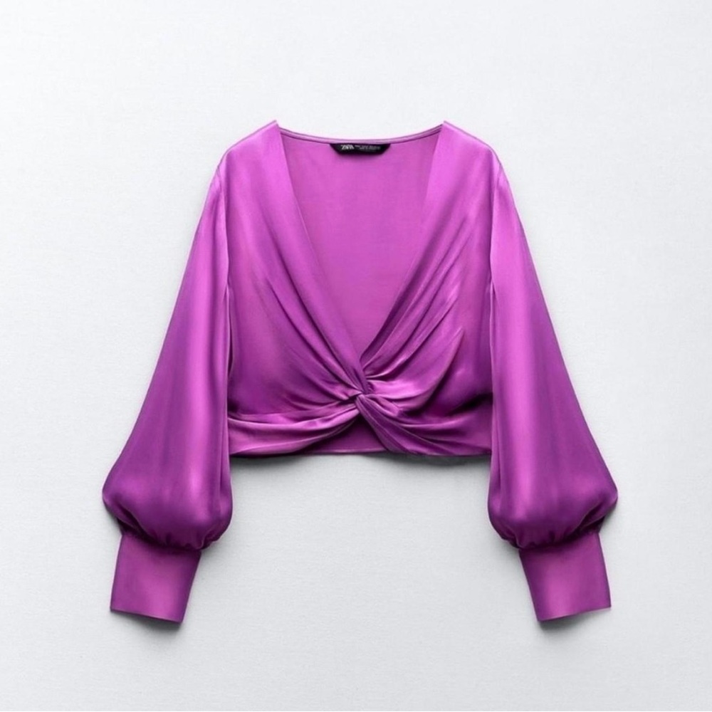 BRAND NEW with tags! ZARA Knotted Satin Effect Top Purple XS